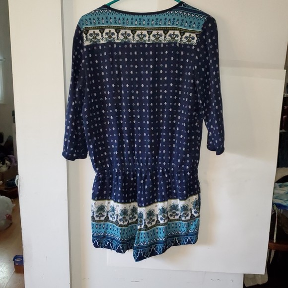 Garage Women's Romper Shorts Outfit Blue & Floral Print Long Sleeves Size S/P - Picture 12 of 16